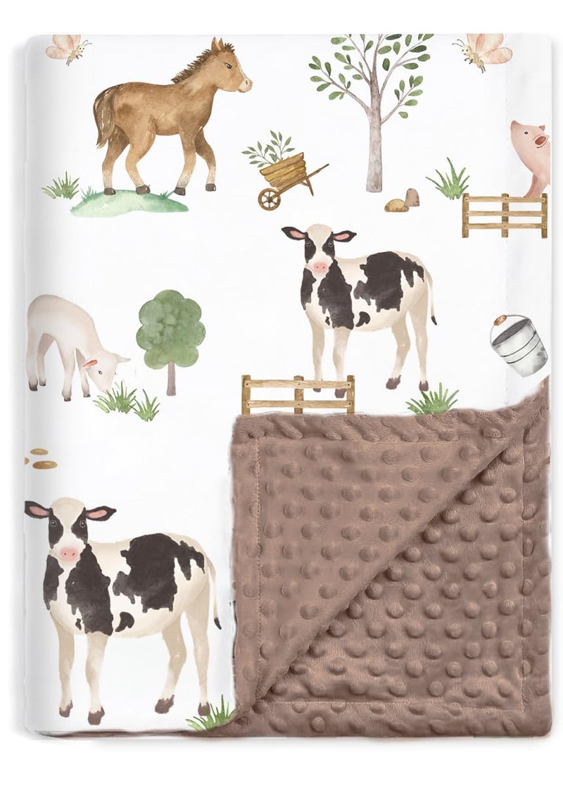 BOPRIO Baby Blankets for Boys Girls, Soft Lightweight Nursery Minky Blankets with Double Layer Dotted Backing for Infant Toddler Nursery Crib with Cute Farm Animals Design 30 x 40 Inch - Image 1